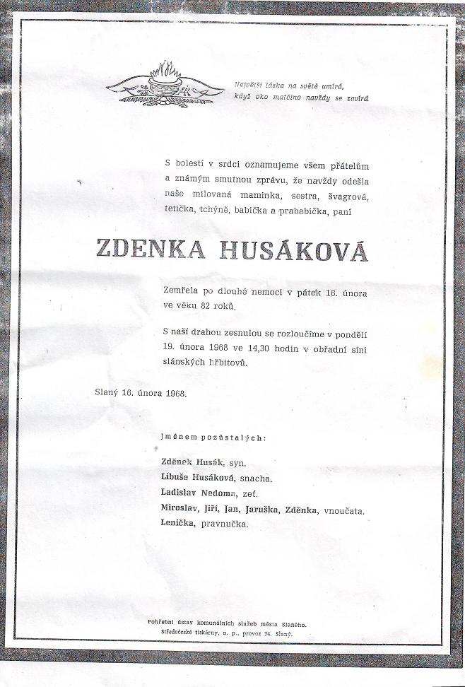 parte Zdenka Husáková rozená Hanzlíková