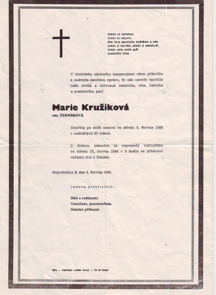 parte Marie Kružíková rozená Čermáková